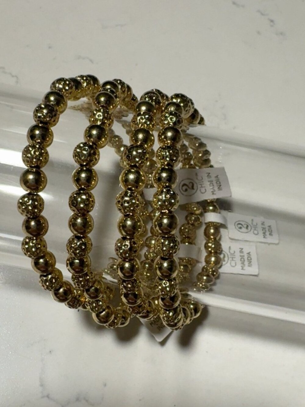 2 Chic Gold Tone Mixed Texture Bead Bracelets 4 Piece Set NWT